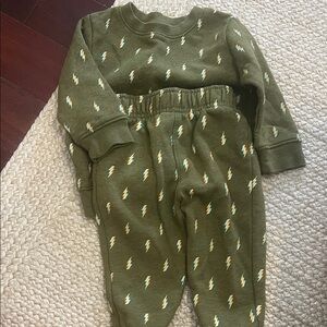Cat & Jack Olive Green Lightning Print Footies